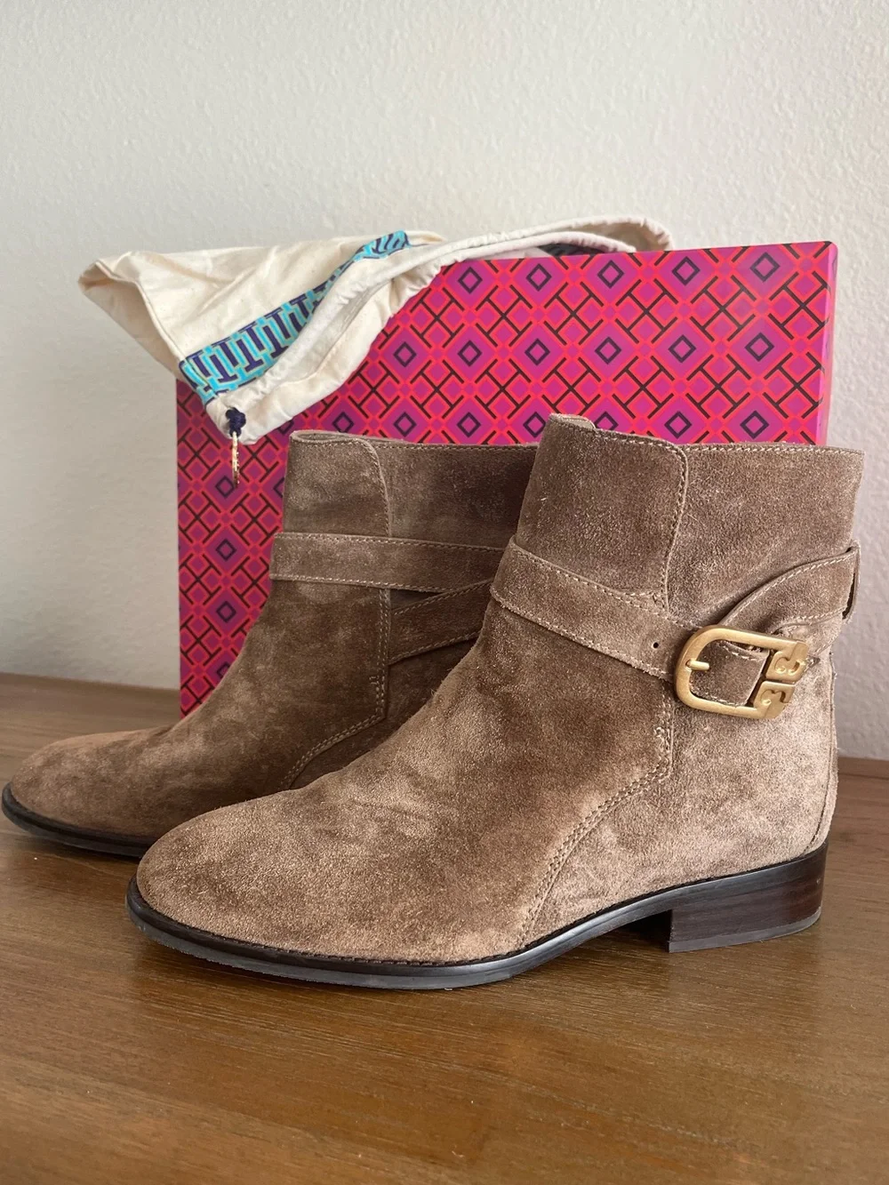 Tory Burch Brooke Ankle Bootie Suede River Rock Sz: 7
